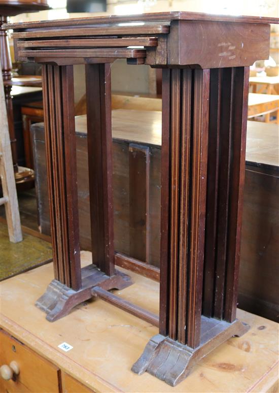 Edwardian quartetto of inlaid tea tables with glass tops
